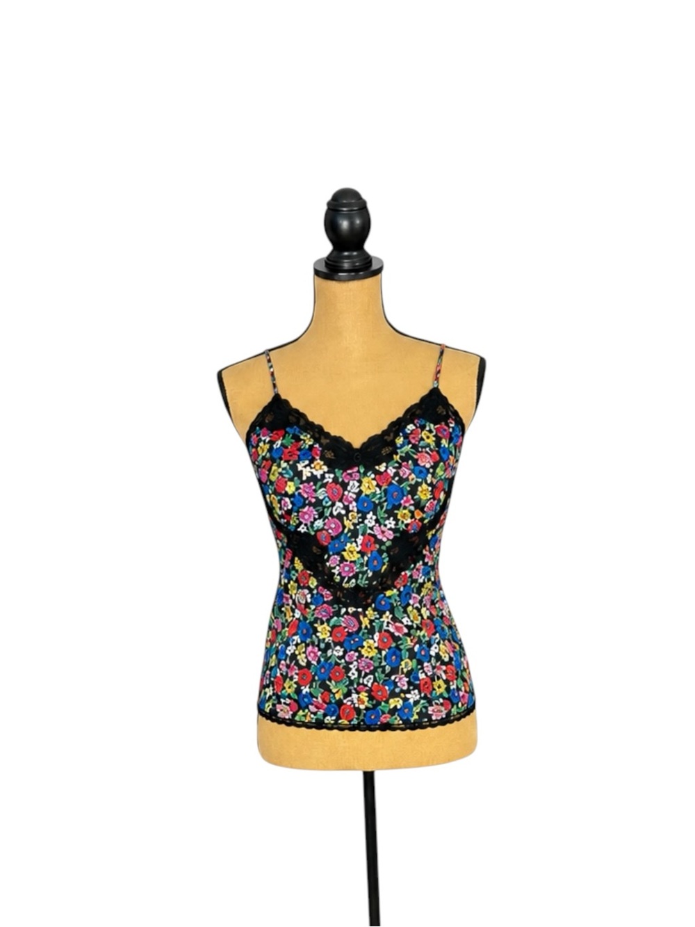 90s Vintage Floral Lace Camisole Sheer Black Coquette Whimsigoth M